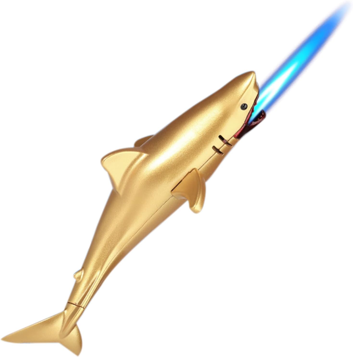 Torch Lighter – Fun Fish Shape Refillable Butane Lighter, Windproof Adjustable Blue Jet Flame Lighter for Outdoor Indoor, Unique Gift for Men & Women (Without Butane)-Gold