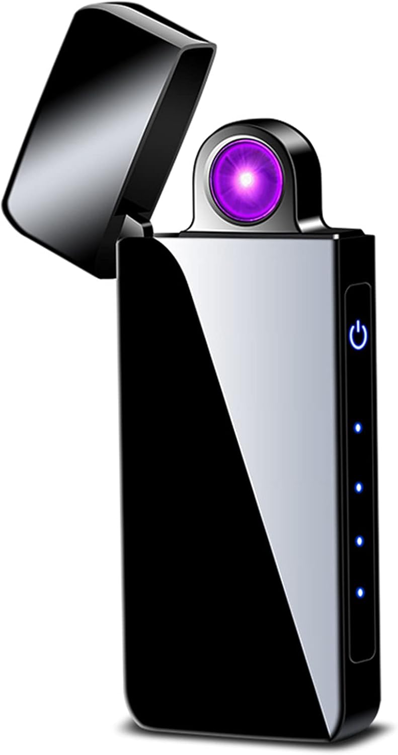 Spinning Arc Plasma Lighter - USB Rechargeable Electric Lighter with LED Display, Pocket- Size Design for Camping, Candles, Outdoor (ICY Black)