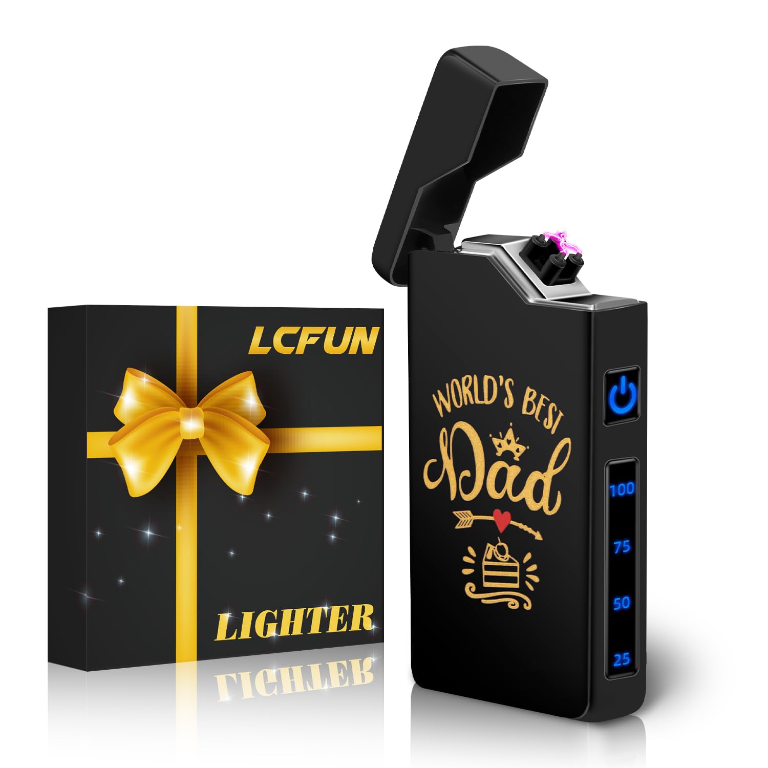 LcFun Electric Lighter Rechargeable USB, Dual Arc Plasma Lighter, Windproof Flameless Electronic Lighters, Pocket Metal Lighters with LED Battery Indication for Candles, Camping (Black Ace)