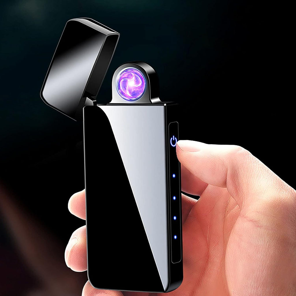 Spinning Arc Plasma Lighter - USB Rechargeable Electric Lighter with LED Display, Pocket- Size Design for Camping, Candles, Outdoor (ICY Black)