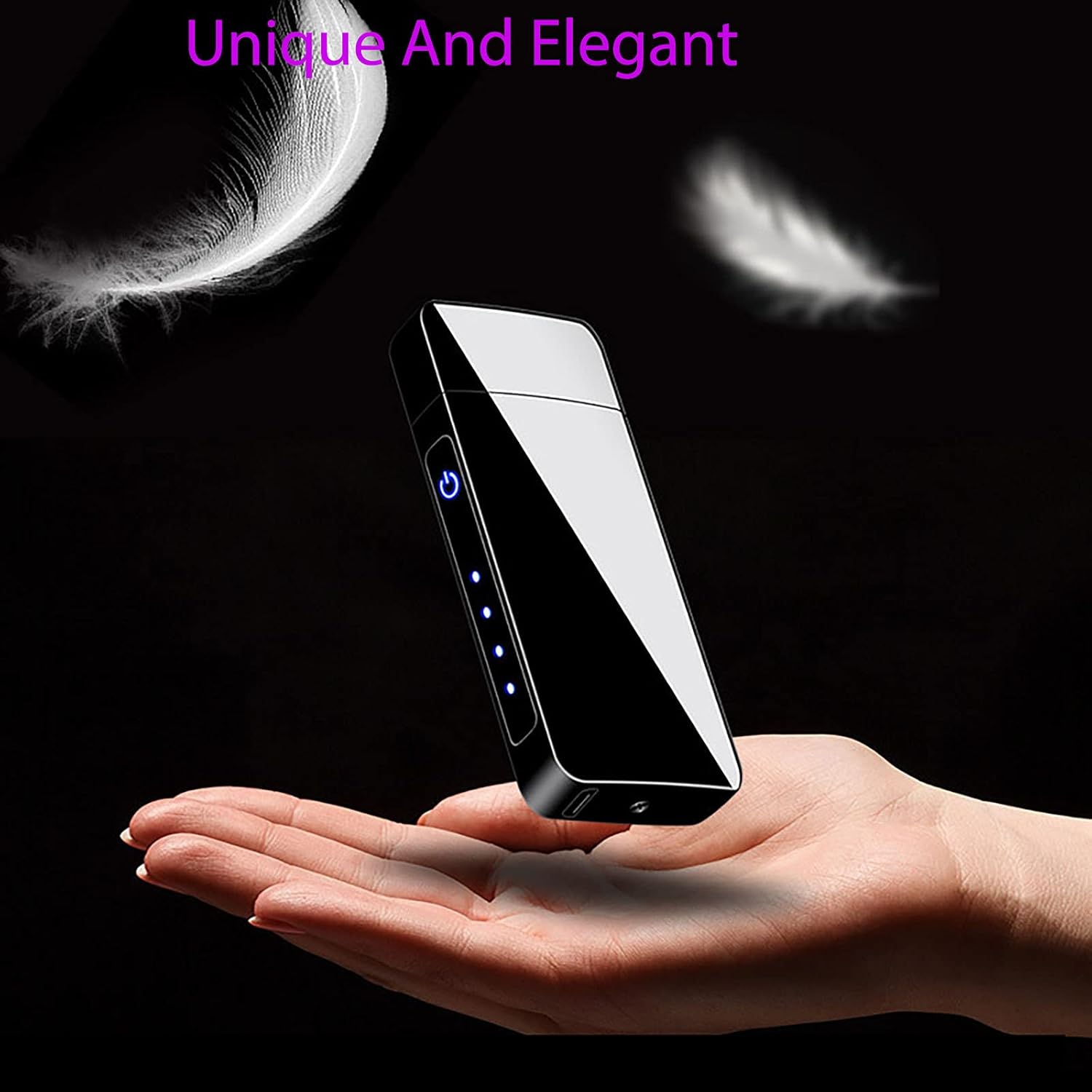 Spinning Arc Plasma Lighter - USB Rechargeable Electric Lighter with LED Display, Pocket- Size Design for Camping, Candles, Outdoor (ICY Black)