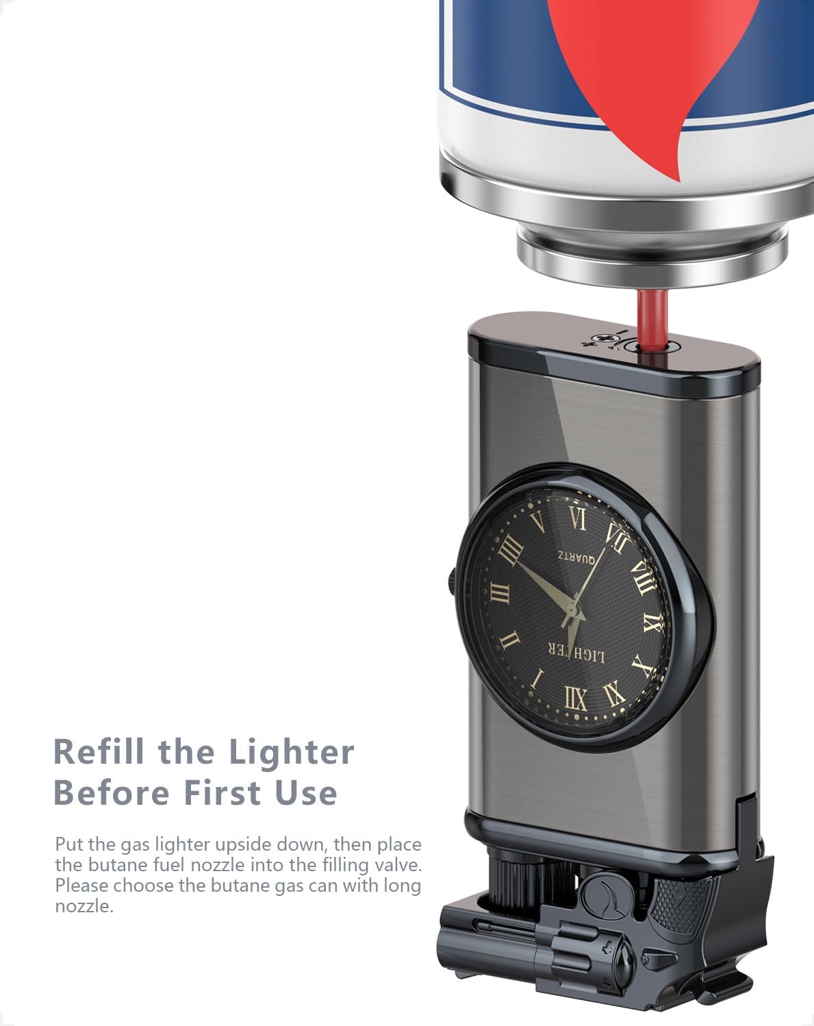 Vintage Gun Pistol Lighter, Cool Watch Lighter for Men, Dual Flame - Soft Flame & Torch Lighter