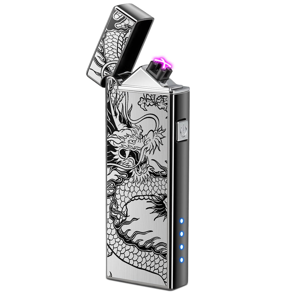 LcFun Electric USB Rechargeable Lighter Windproof Flamesless Plasma Dual Arc Lighter Small Metal Pocket Lighters for Candle, Camping Stocking Stuffers Gifts for Men (Nickel Brushed)