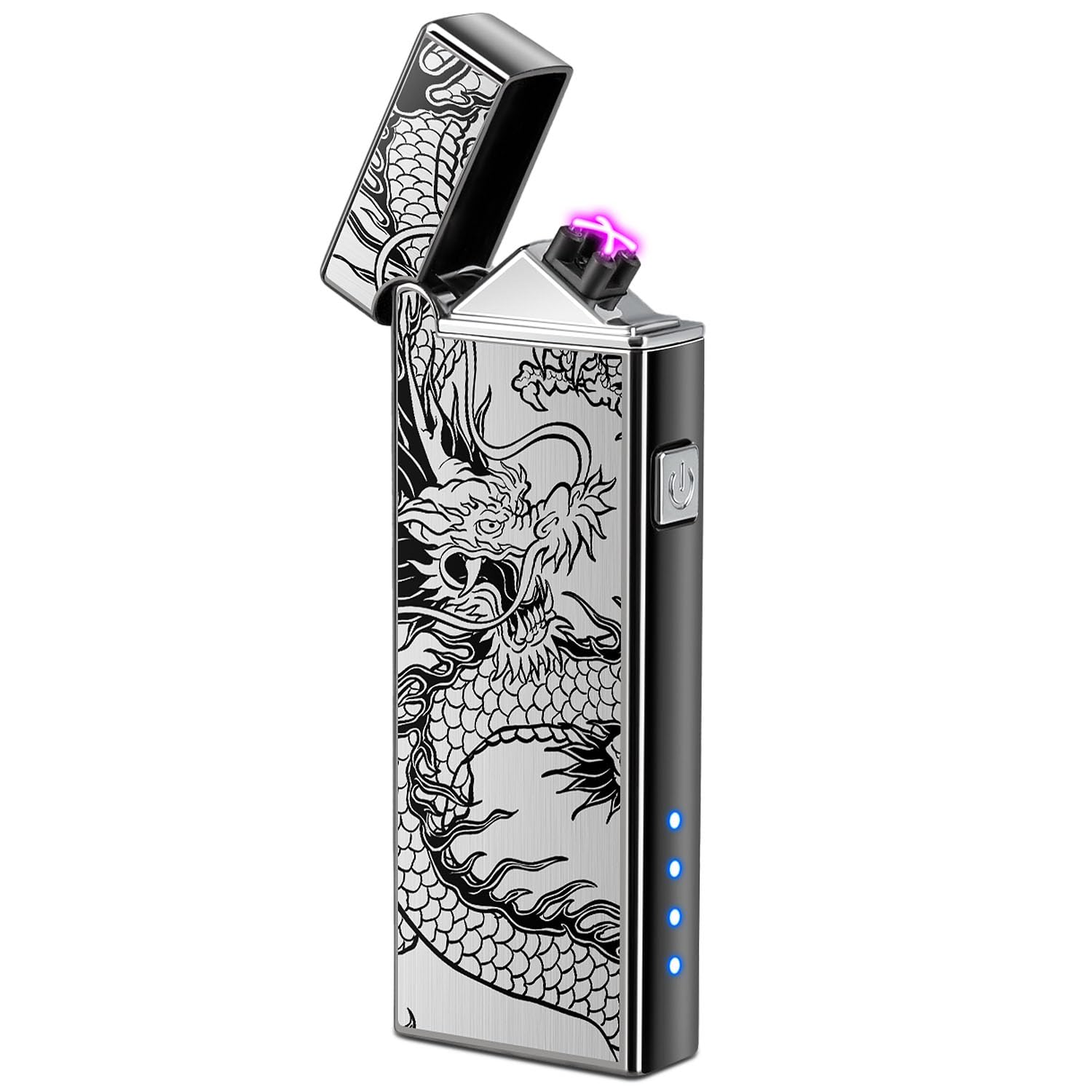 LcFun Electric USB Rechargeable Lighter Windproof Flamesless Plasma Dual Arc Lighter Small Metal Pocket Lighters for Candle, Camping Stocking Stuffers Gifts for Men (Nickel Brushed)