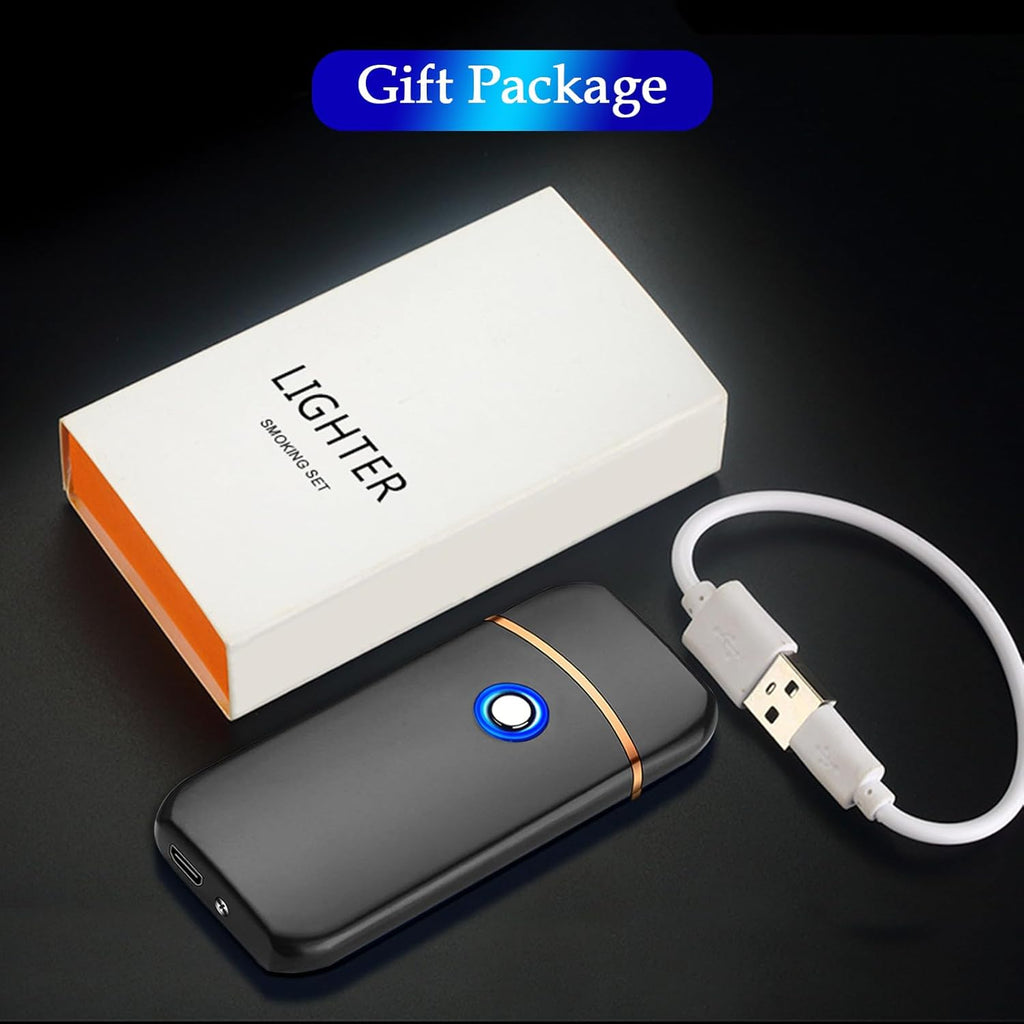 Electronic Lighter, Electric Lighter, Smart USB Rechargeable Lighter, Cool Lighters Portable Dual Sided Ignition Windproof Lightweight Plasma Lighter Boyfriends Father Gifts-Black