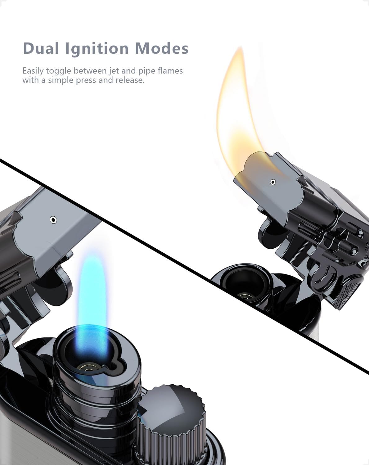 Vintage Gun Pistol Lighter, Cool Watch Lighter for Men, Dual Flame - Soft Flame & Torch Lighter