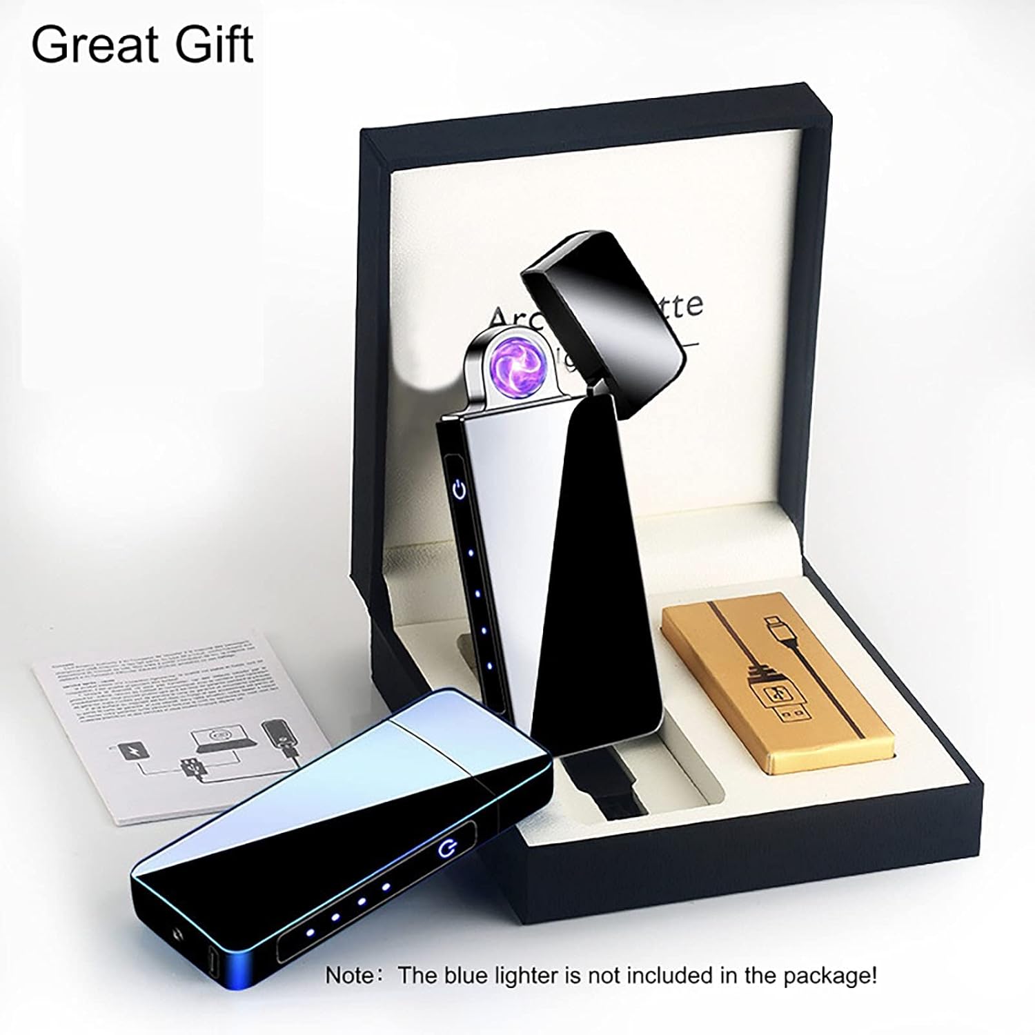 Spinning Arc Plasma Lighter - USB Rechargeable Electric Lighter with LED Display, Pocket- Size Design for Camping, Candles, Outdoor (ICY Black)