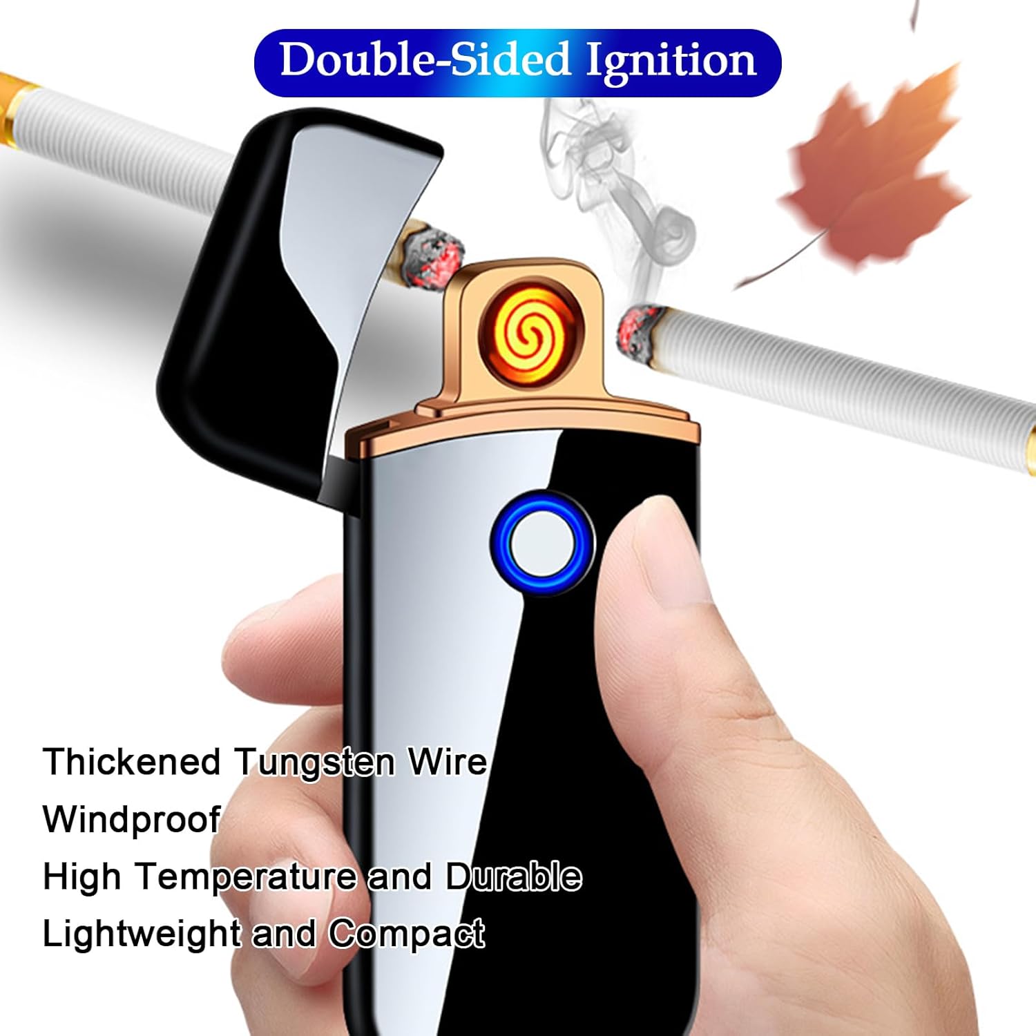 Electronic Lighter, Electric Lighter, Smart USB Rechargeable Lighter, Cool Lighters Portable Dual Sided Ignition Windproof Lightweight Plasma Lighter Boyfriends Father Gifts-Black