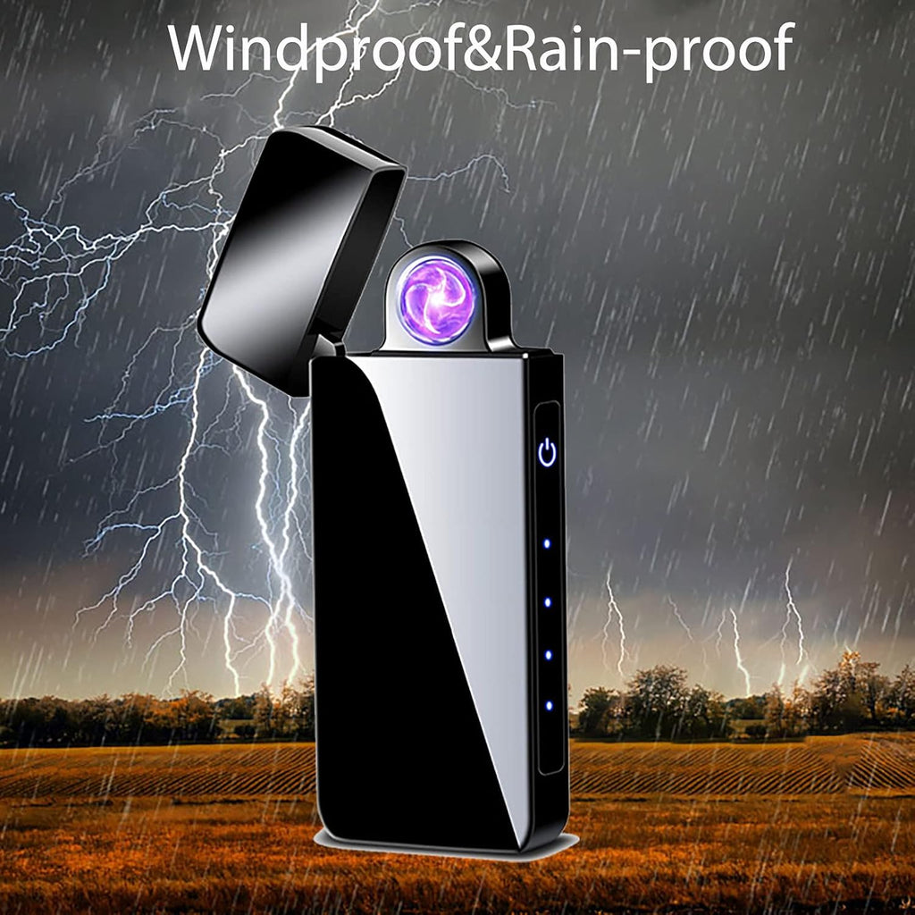 Spinning Arc Plasma Lighter - USB Rechargeable Electric Lighter with LED Display, Pocket- Size Design for Camping, Candles, Outdoor (ICY Black)
