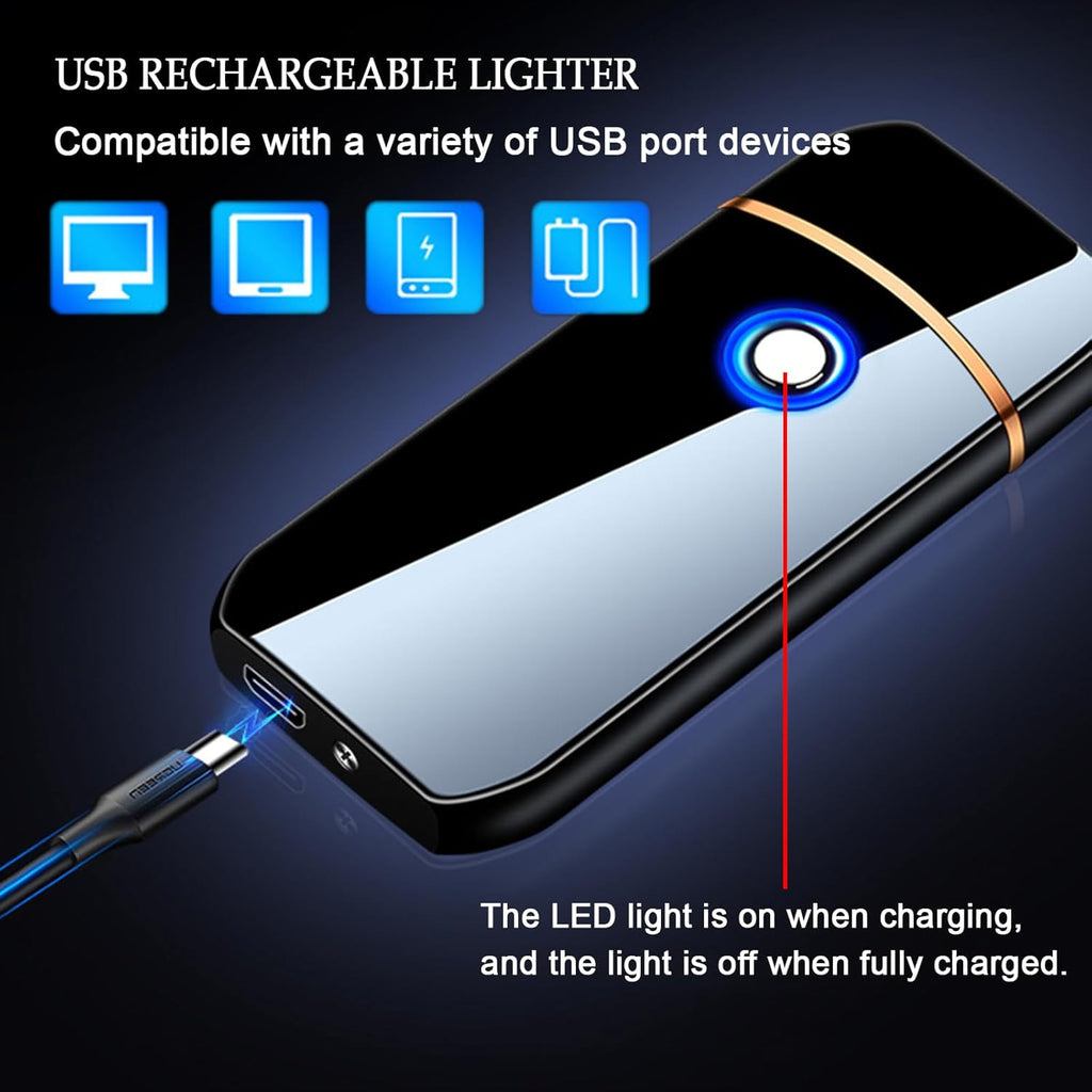 Electronic Lighter, Electric Lighter, Smart USB Rechargeable Lighter, Cool Lighters Portable Dual Sided Ignition Windproof Lightweight Plasma Lighter Boyfriends Father Gifts-Black