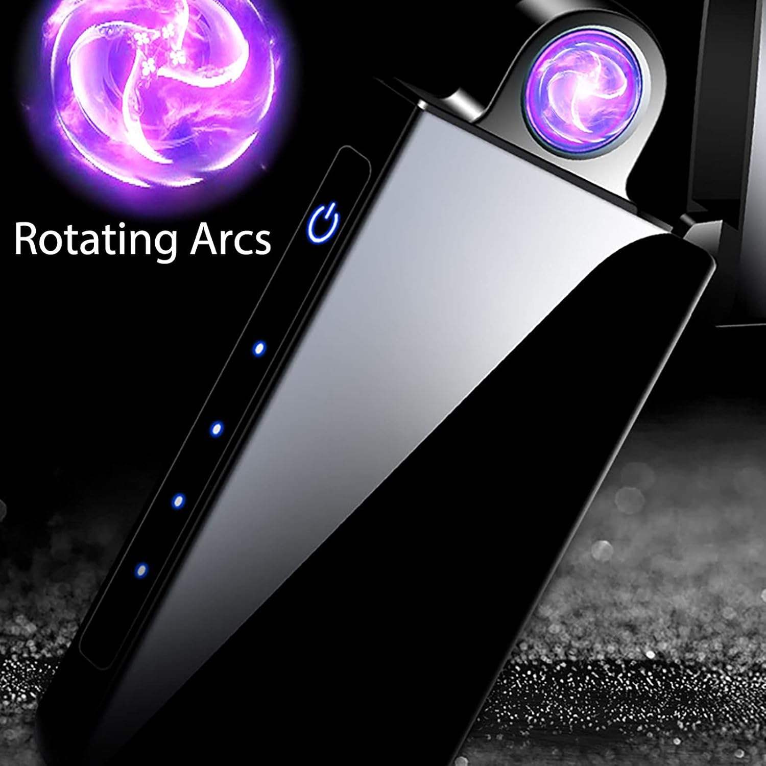 Spinning Arc Plasma Lighter - USB Rechargeable Electric Lighter with LED Display, Pocket- Size Design for Camping, Candles, Outdoor (ICY Black)
