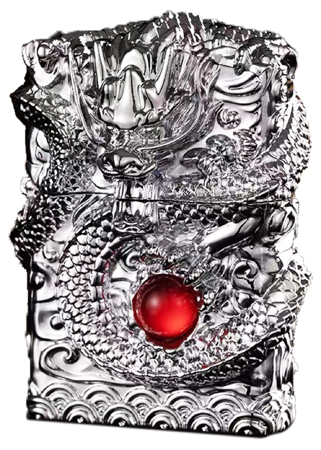 Cool Lighters, Windproof Carving Dragon Antique Lighter, Reusable Kerosene Grinding Wheel Lighter for Collection, Decorative, Gift, Present (Without Fuel) (Bronze)