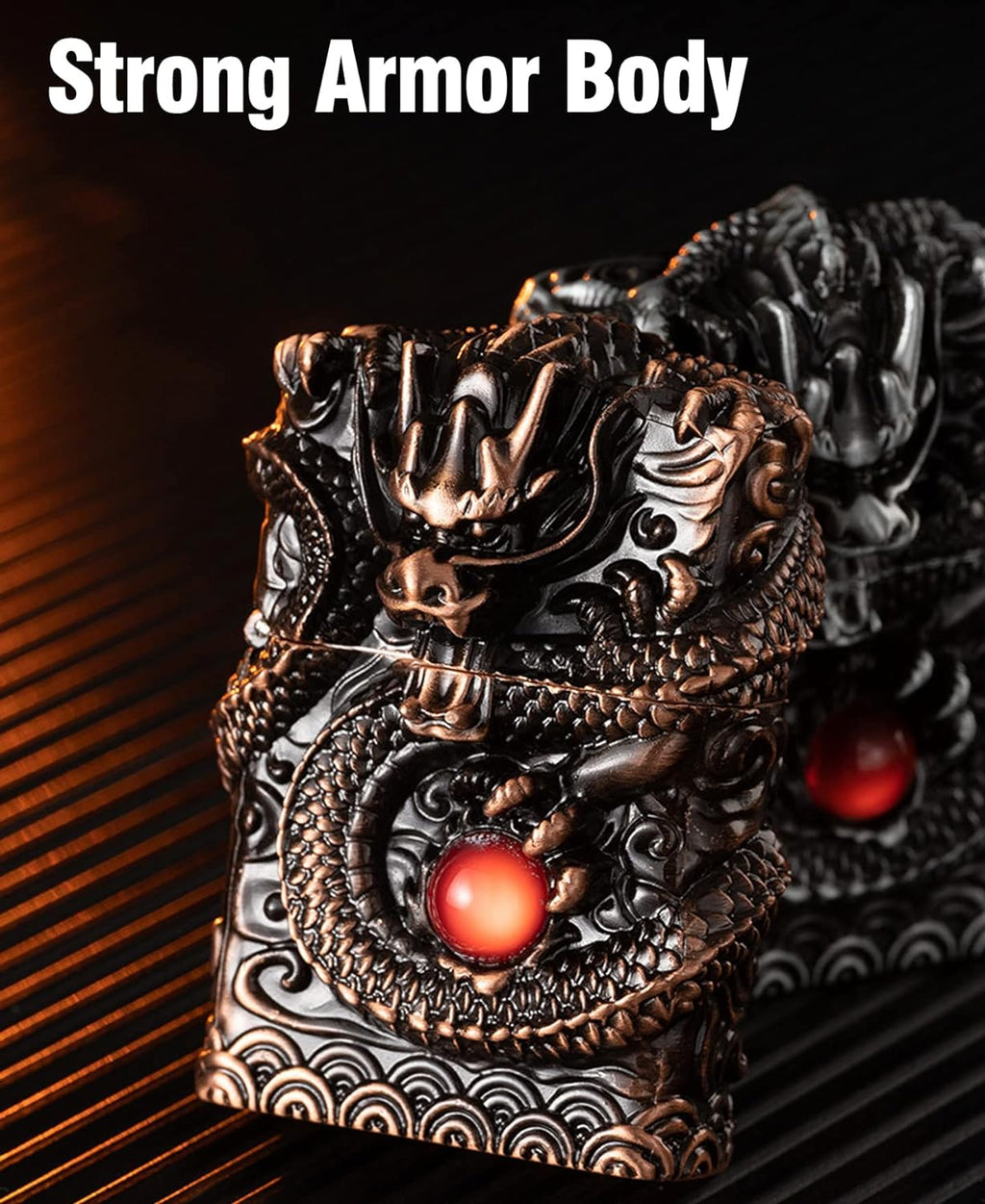 Cool Lighters, Windproof Carving Dragon Antique Lighter, Reusable Kerosene Grinding Wheel Lighter for Collection, Decorative, Gift, Present (Without Fuel) (Bronze)
