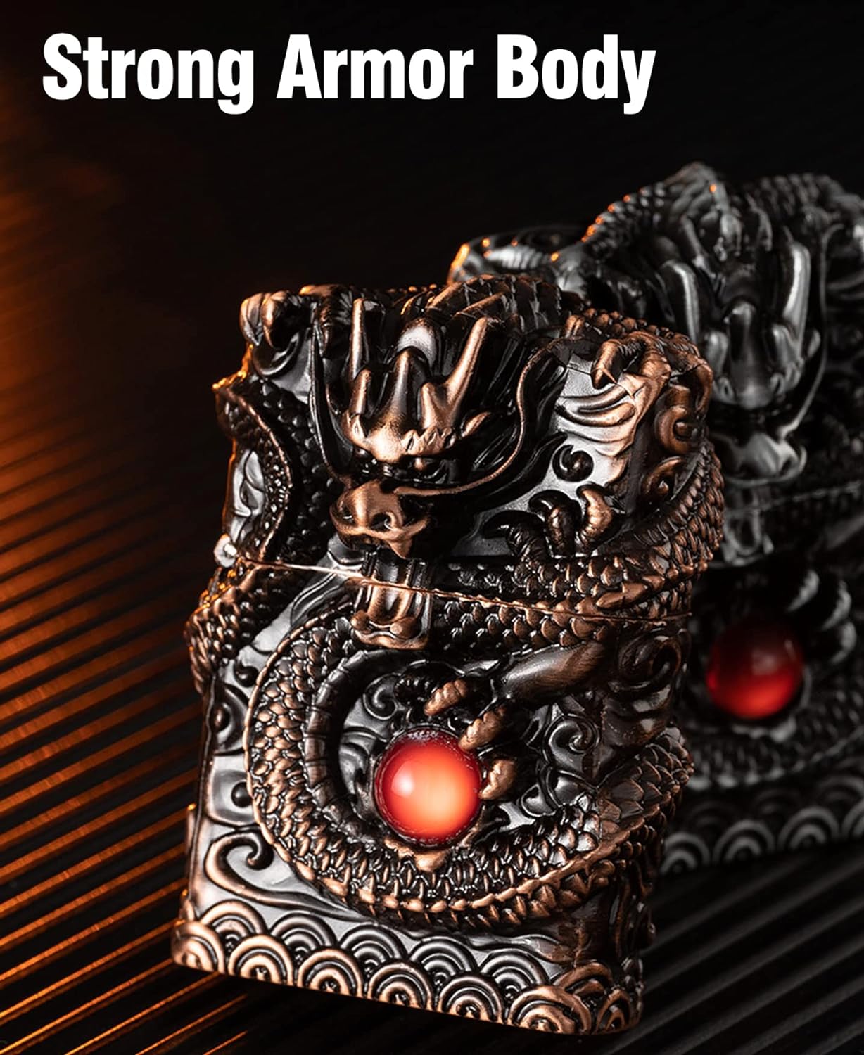 Cool Lighters, Windproof Carving Dragon Antique Lighter, Reusable Kerosene Grinding Wheel Lighter for Collection, Decorative, Gift, Present (Without Fuel) (Bronze)