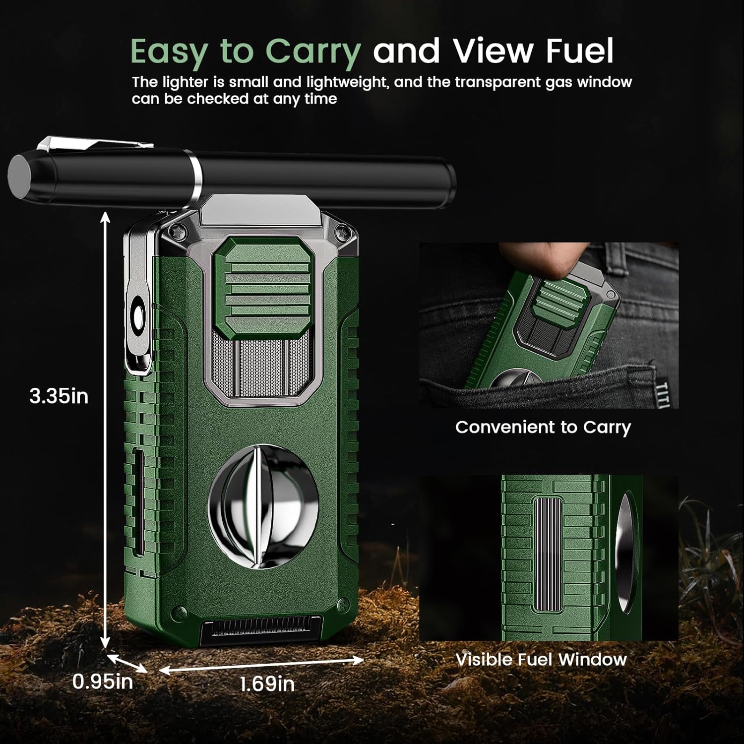 5-in-1 Torch Lighter with Cutter, Punch, Holder, and Draw Enhancer Tool, Triple Windproof Flame, All-in-one Lighter with Multi-Functional Accessory, Refillable Butane Lighter with Gift Box for Men