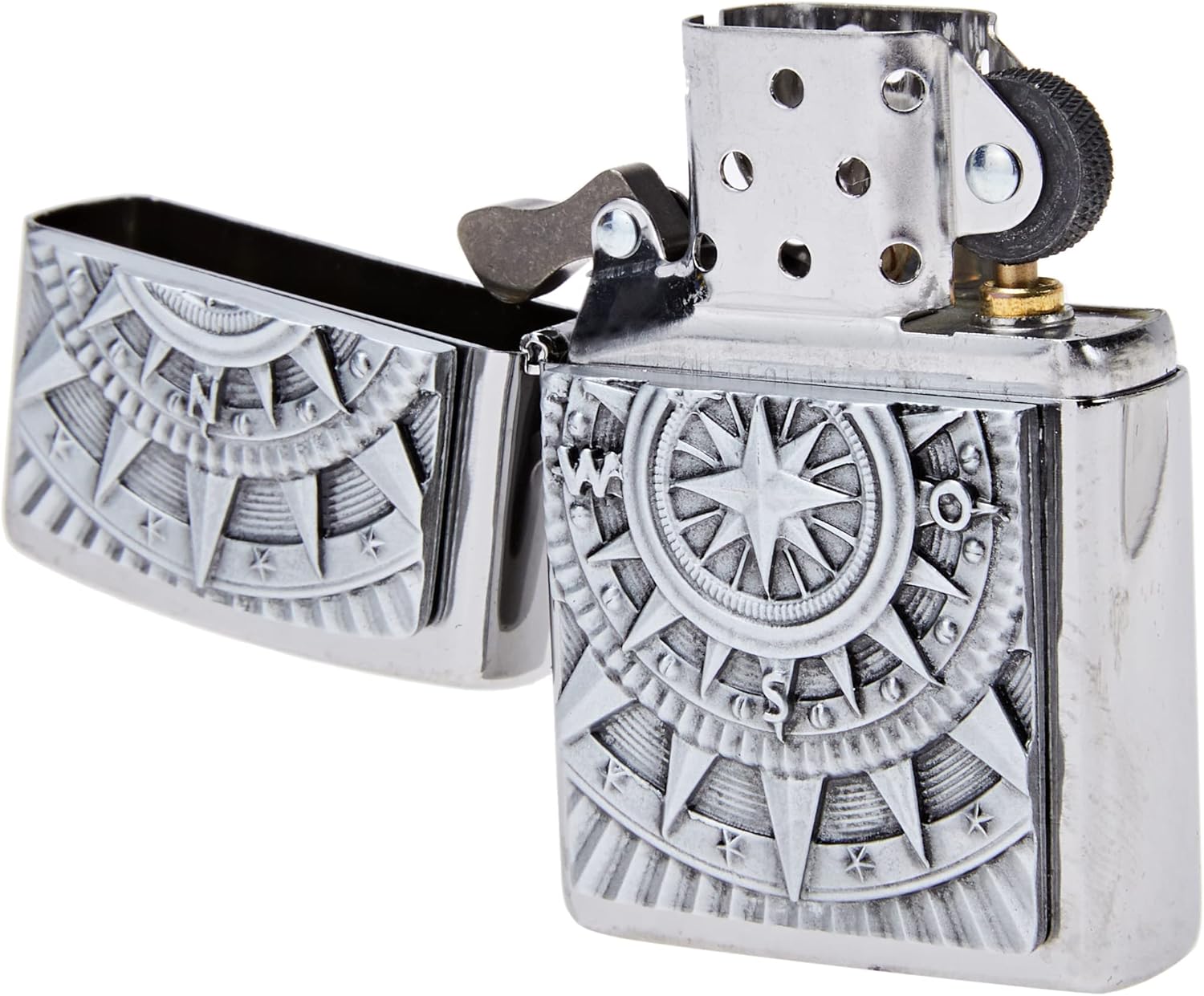Zippo Cigarette Petrol Lighter Compass, Brass, Stainless Steel 1 x 6 x 6 cm