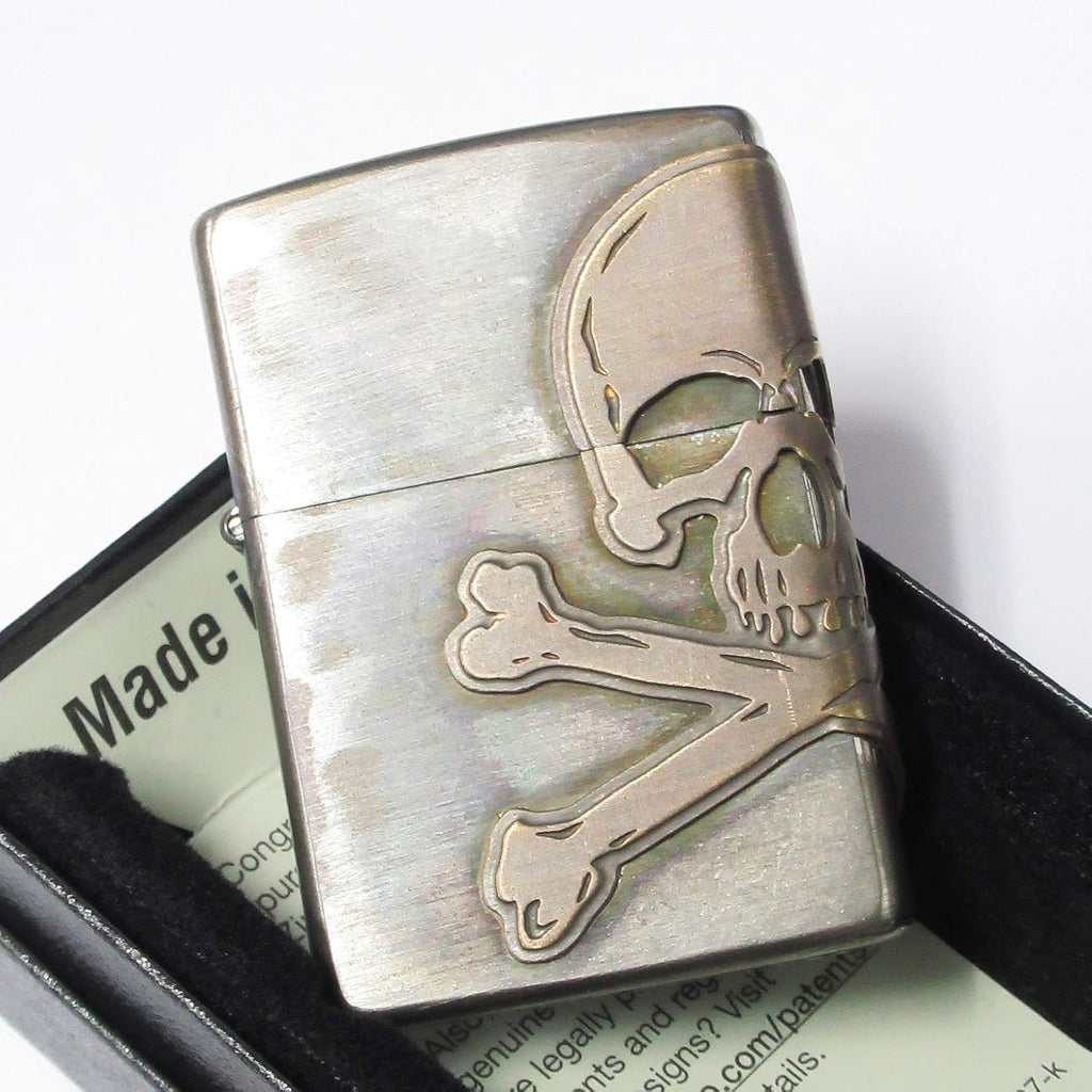 Zippo Skull Crossbones 3-Sides Metal Used Finish Processing Japan Limited Oil Lighter