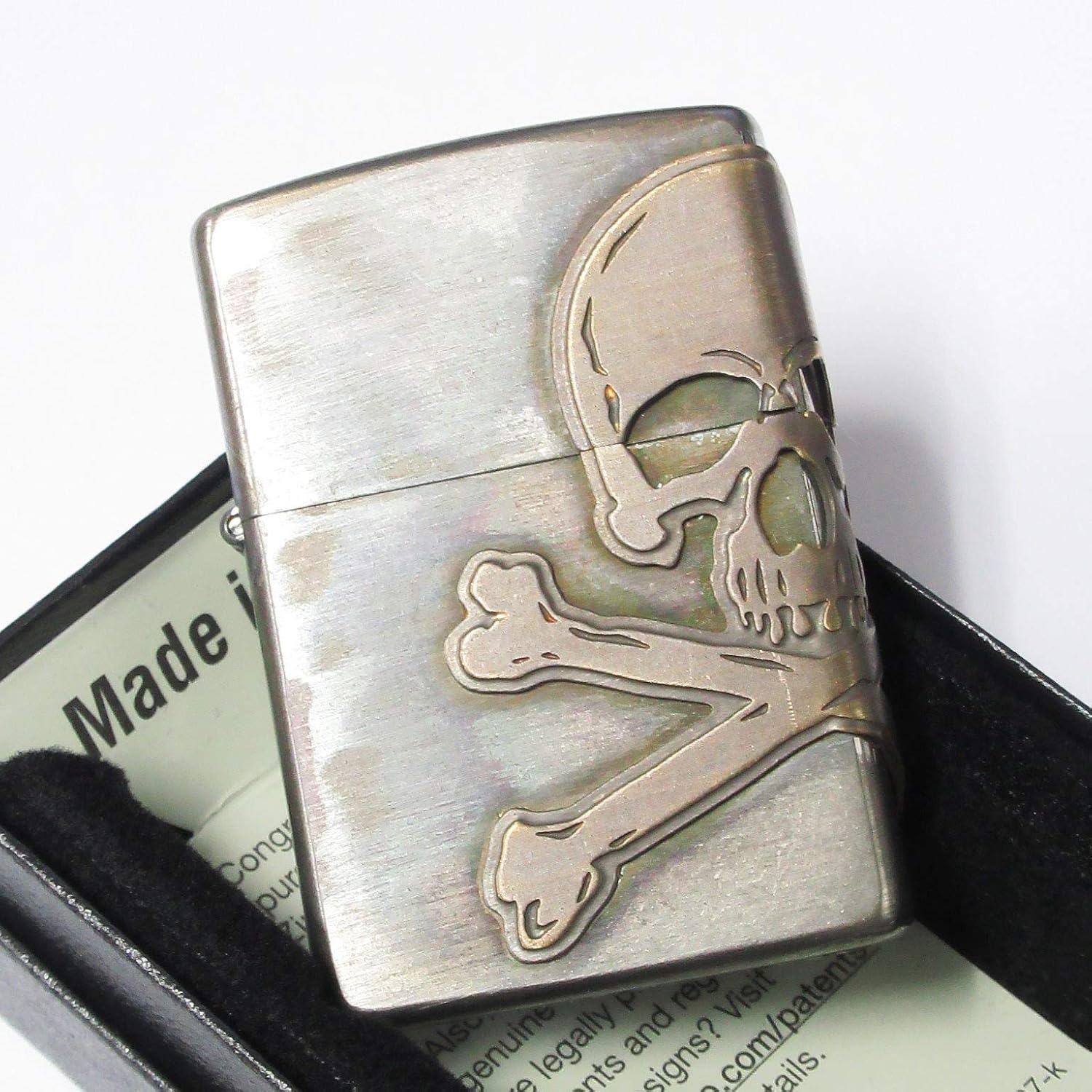 Zippo Skull Crossbones 3-Sides Metal Used Finish Processing Japan Limited Oil Lighter